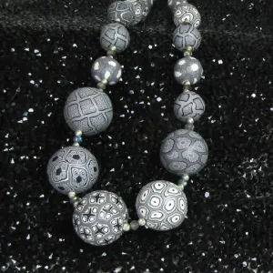Grey and Black Fair Trade Necklace Samunnat Bindu Beads