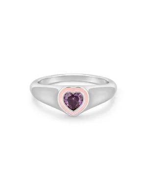 Heart Signet Ring- Pink- Silver
