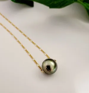 HEINUI - Tahitian Pearl Floater: 13mm to 14mm with 14K Gold filled necklace