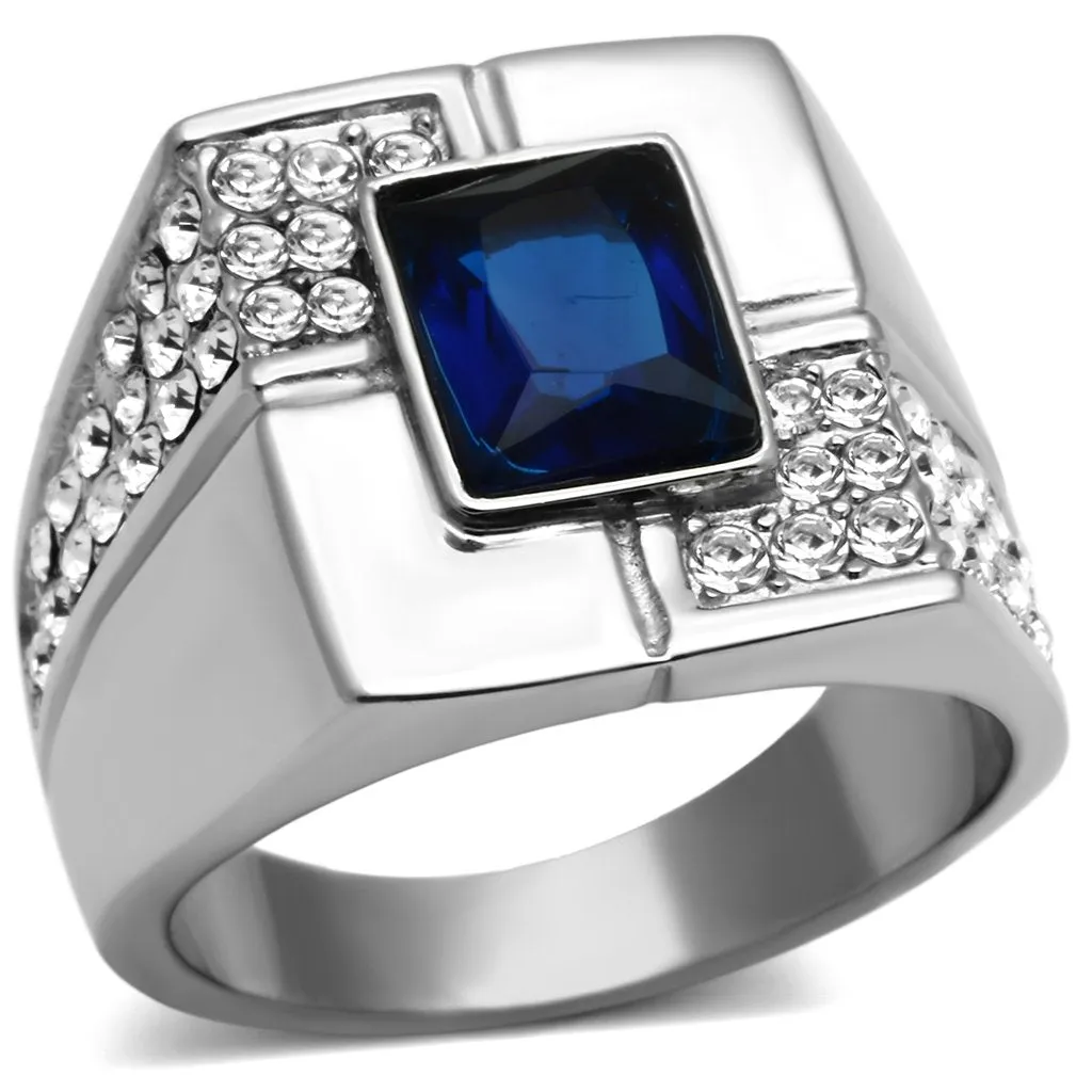 High polished (no plating) Stainless Steel Ring with Synthetic Synthetic Glass in Montana for Women Style TK587