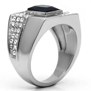 High polished (no plating) Stainless Steel Ring with Synthetic Synthetic Glass in Montana for Women Style TK587