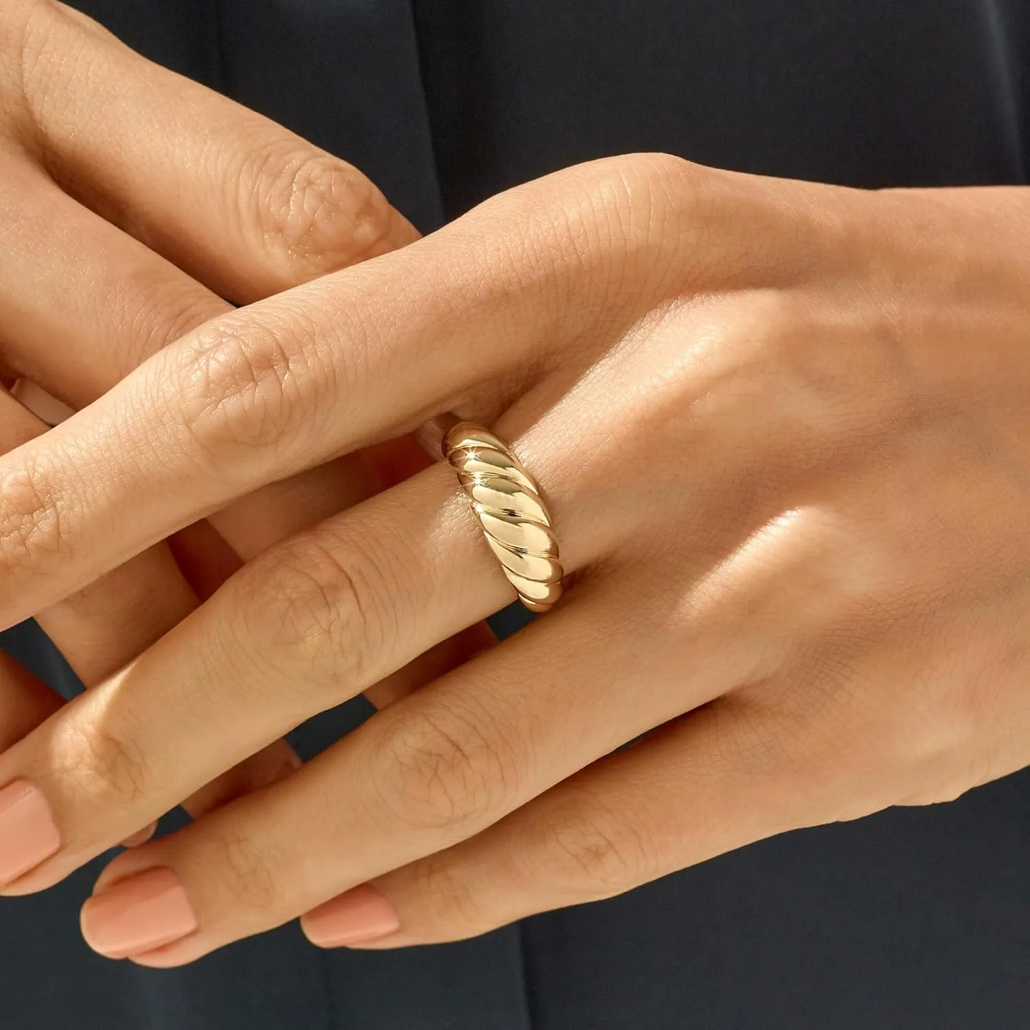 JINEAR 18k Gold Plated Croissant Braided Twisted Signet Chunky Dome Ring Stacking Star Band for Women and Men Statement Wedding Ring Minimalist Jewelry Size 5 to 10