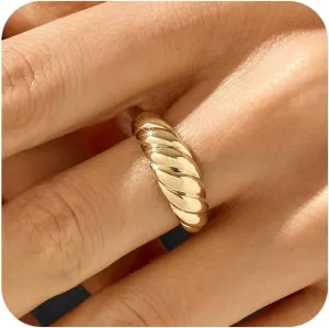 JINEAR 18k Gold Plated Croissant Braided Twisted Signet Chunky Dome Ring Stacking Star Band for Women and Men Statement Wedding Ring Minimalist Jewelry Size 5 to 10
