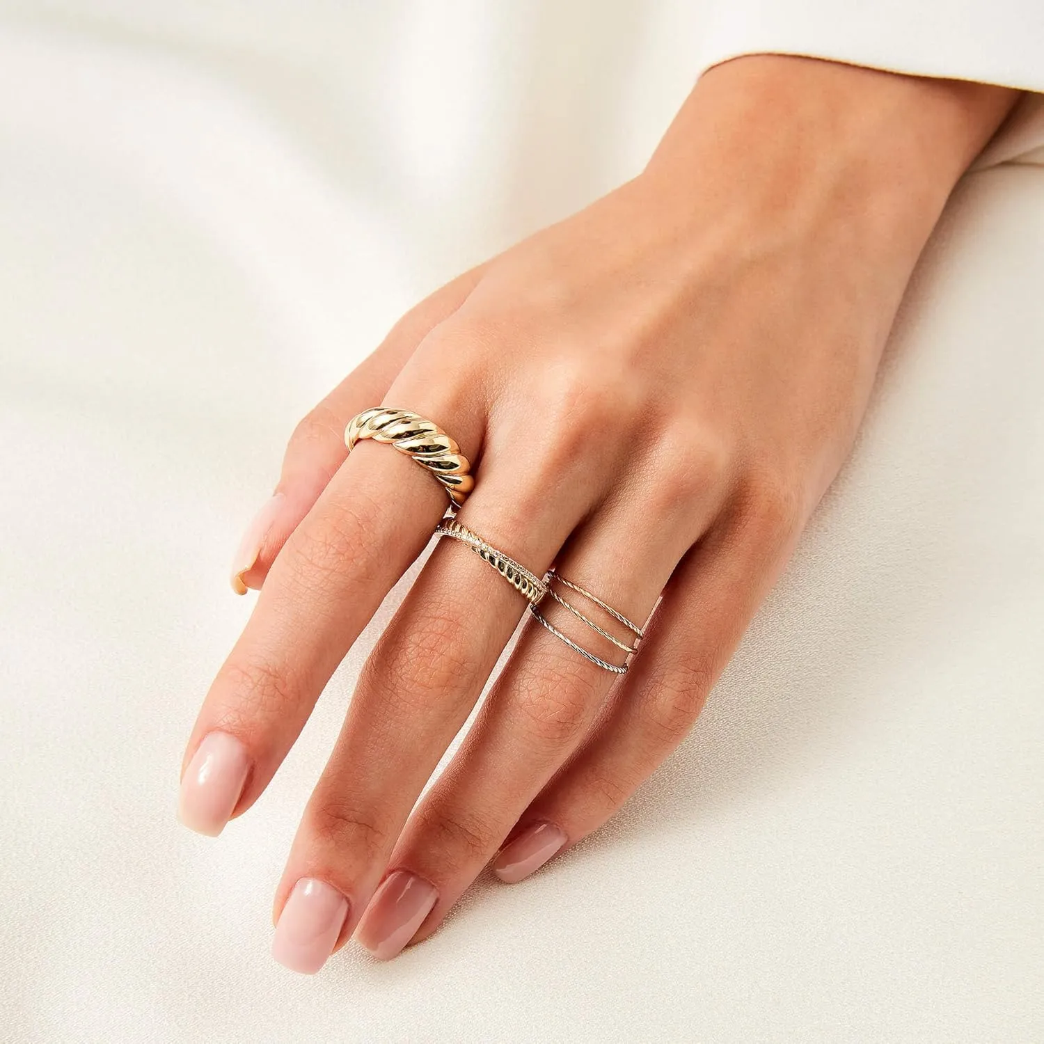 JINEAR 18k Gold Plated Croissant Braided Twisted Signet Chunky Dome Ring Stacking Star Band for Women and Men Statement Wedding Ring Minimalist Jewelry Size 5 to 10