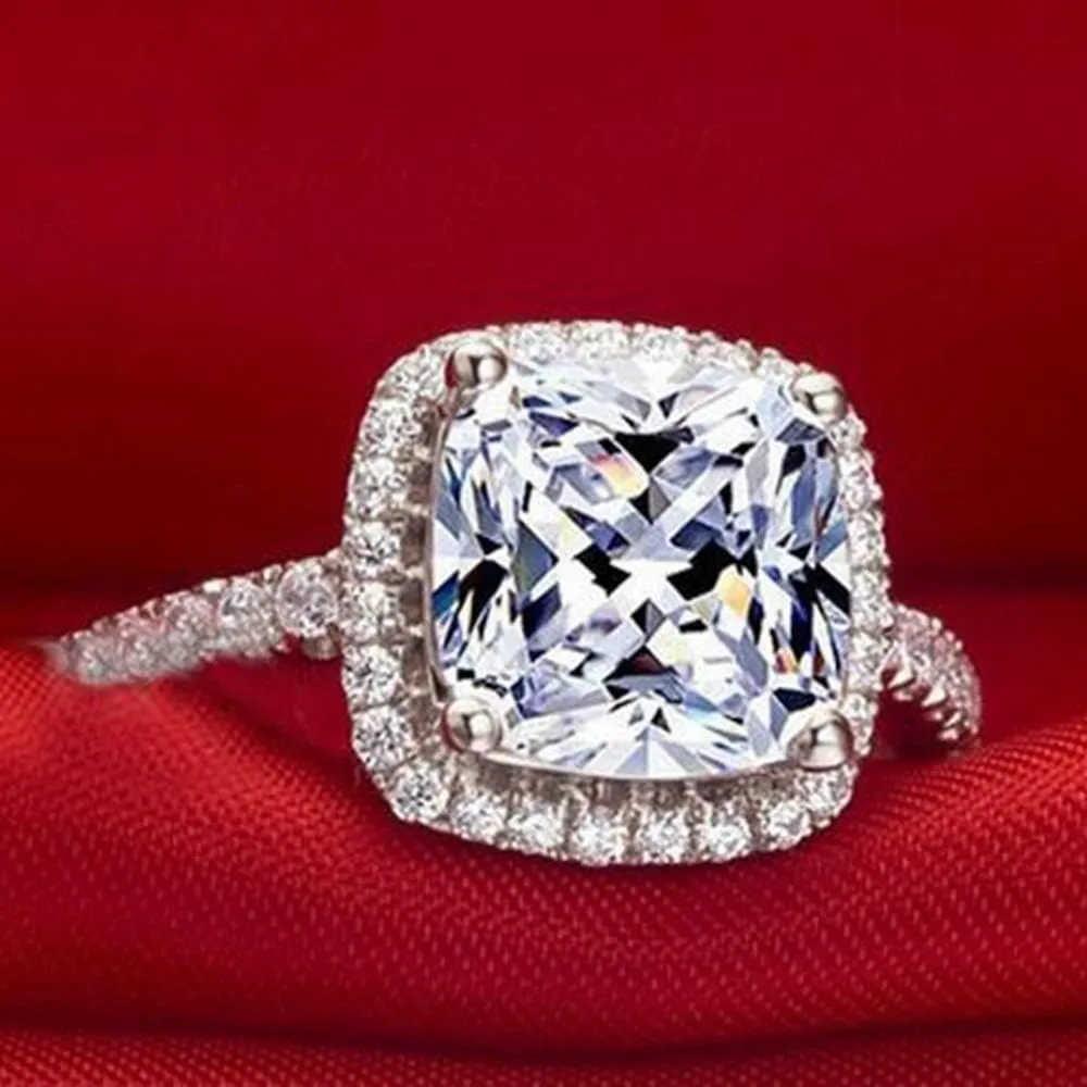 Jude Jewelers Platinum Plated 4 Carat Princess Cut CZ Simulated Diamond Wedding Engagement Proposal Ring