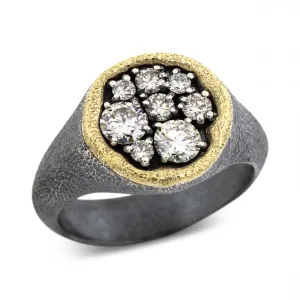 Large Dew Pond Signet Diamond Ring by Rona Fisher