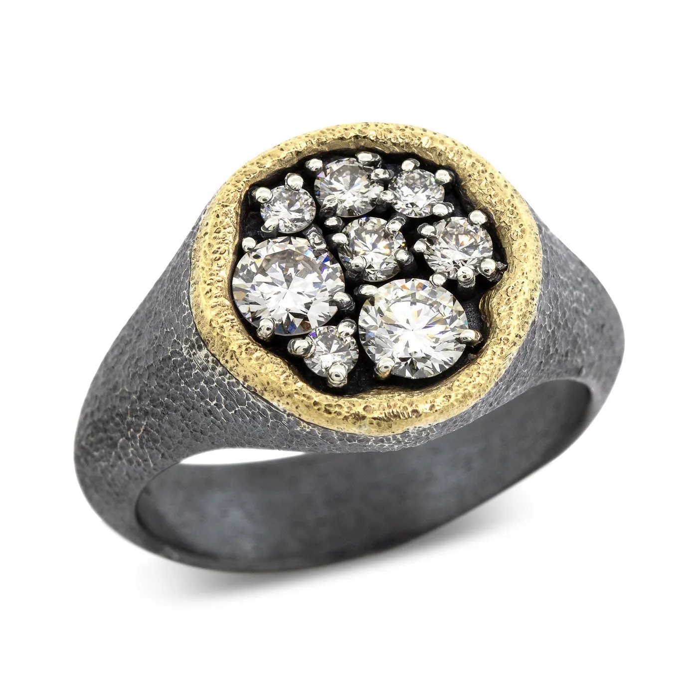 Large Dew Pond Signet Diamond Ring by Rona Fisher