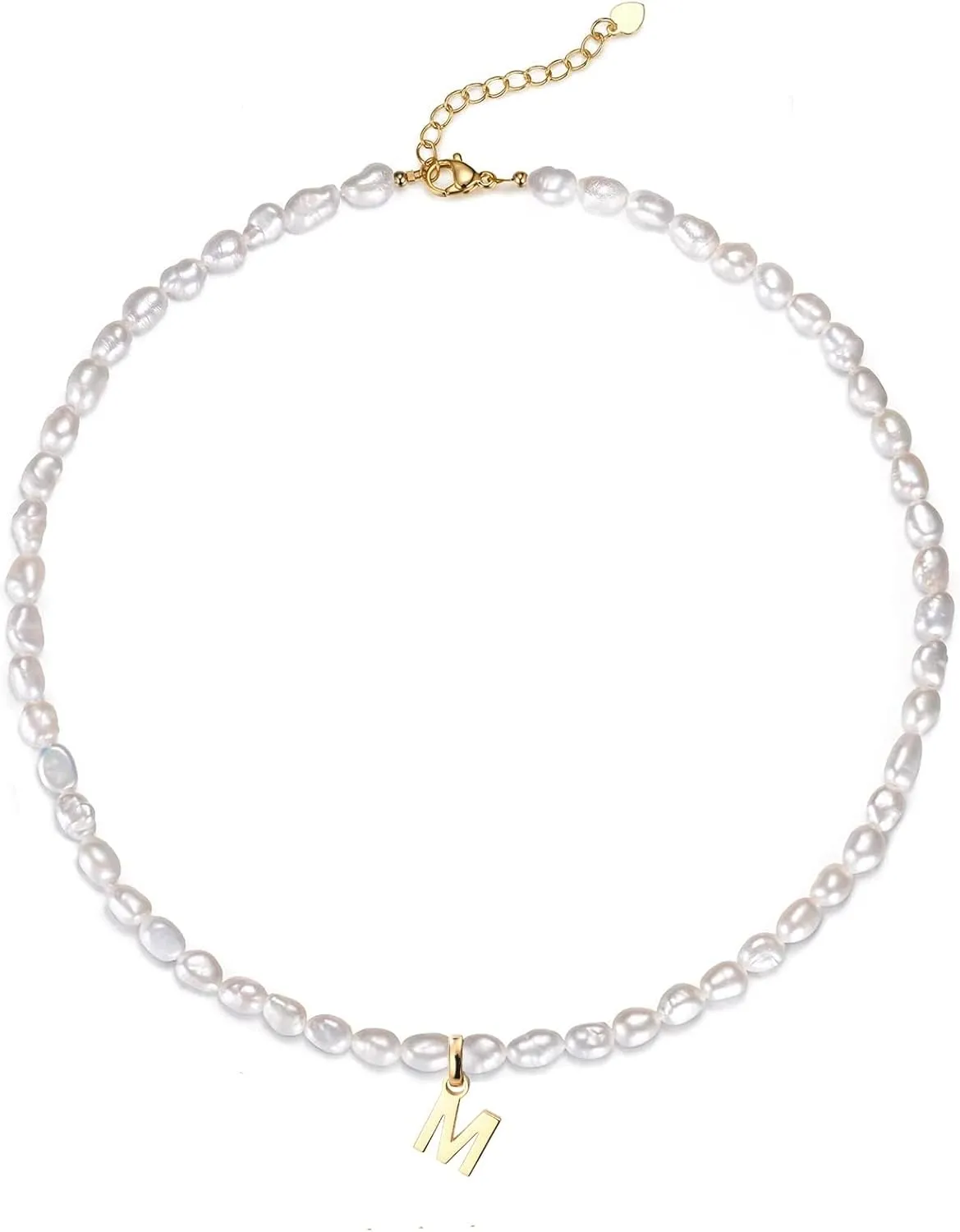 LUCA SMITH Initial Freshwater Pearl Choker Necklace for Women, 14K Gold Plated Baroque Dainty Pearl Choker Necklace with Initial PendantGift for Her Girlfriend Mother Teacher Sister