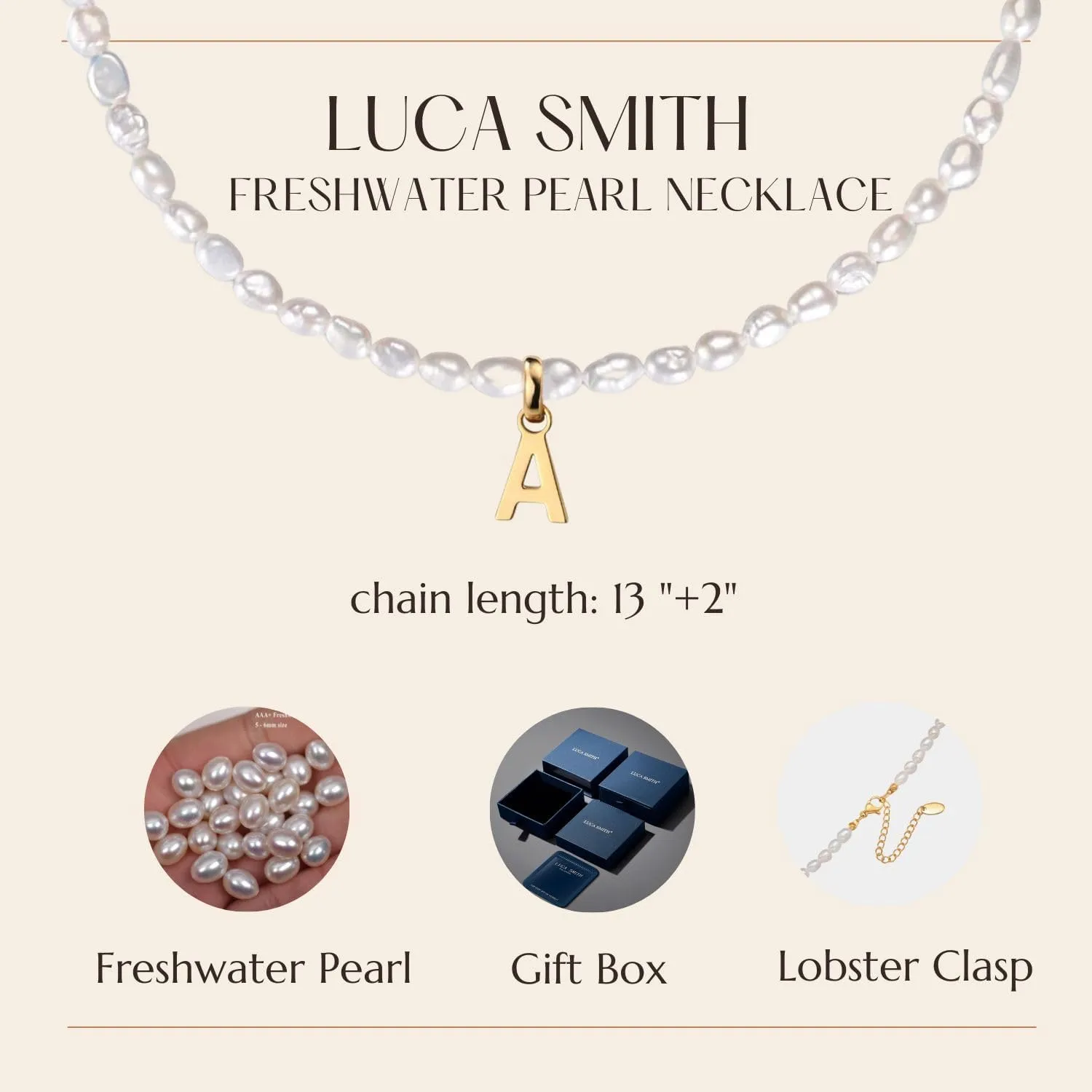 LUCA SMITH Initial Freshwater Pearl Choker Necklace for Women, 14K Gold Plated Baroque Dainty Pearl Choker Necklace with Initial PendantGift for Her Girlfriend Mother Teacher Sister