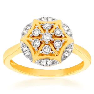 Luminesce Lab Grown Oval Ring with 19 Diamonds Set in 9 Carat Yellow Gold