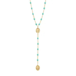 Madone Charm Classic Gigi Lagoon rosary, Yellow Gold, 16.5"