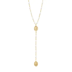 Madone Charm Classic Gigi White rosary, Yellow Gold, 16.5"