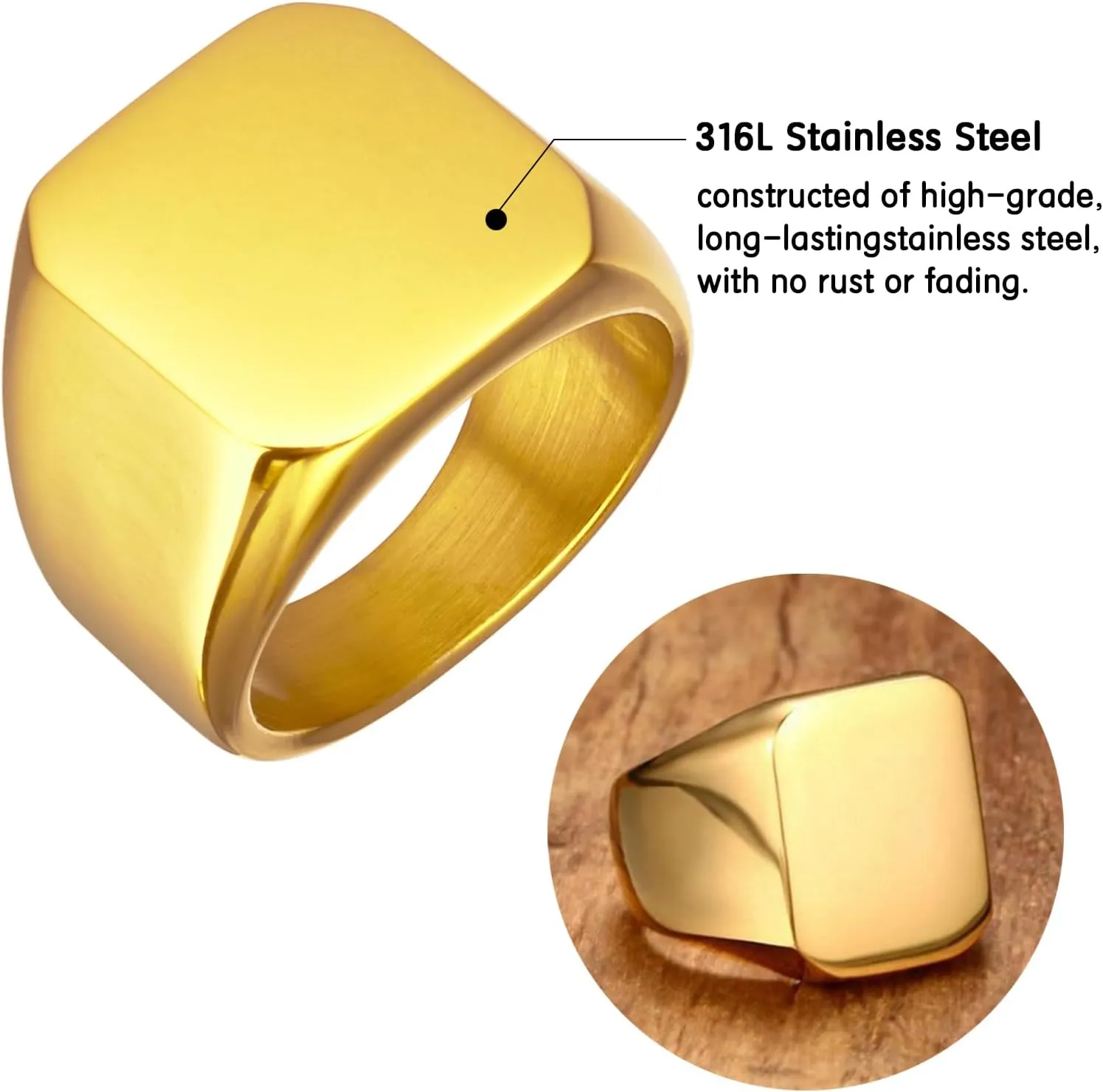Mens Rings Stainless Steel Square Signet Rings for Men,Pinky Thumb Ring for Dad Father Jewelry Gift for Him,Men's Ring for Biker