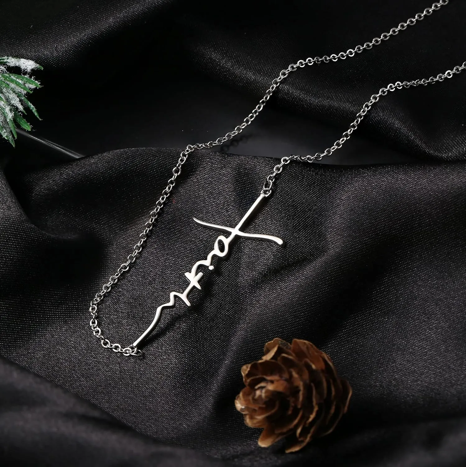 MILACOLATO Faith Necklace for Women 925 Sterling Silver Cross Necklace for Women 18K White Gold Plated Sideways Faith Cross Pendant Necklace Christian Religious Jewelry Gifts for Women Mom Wife Birthday