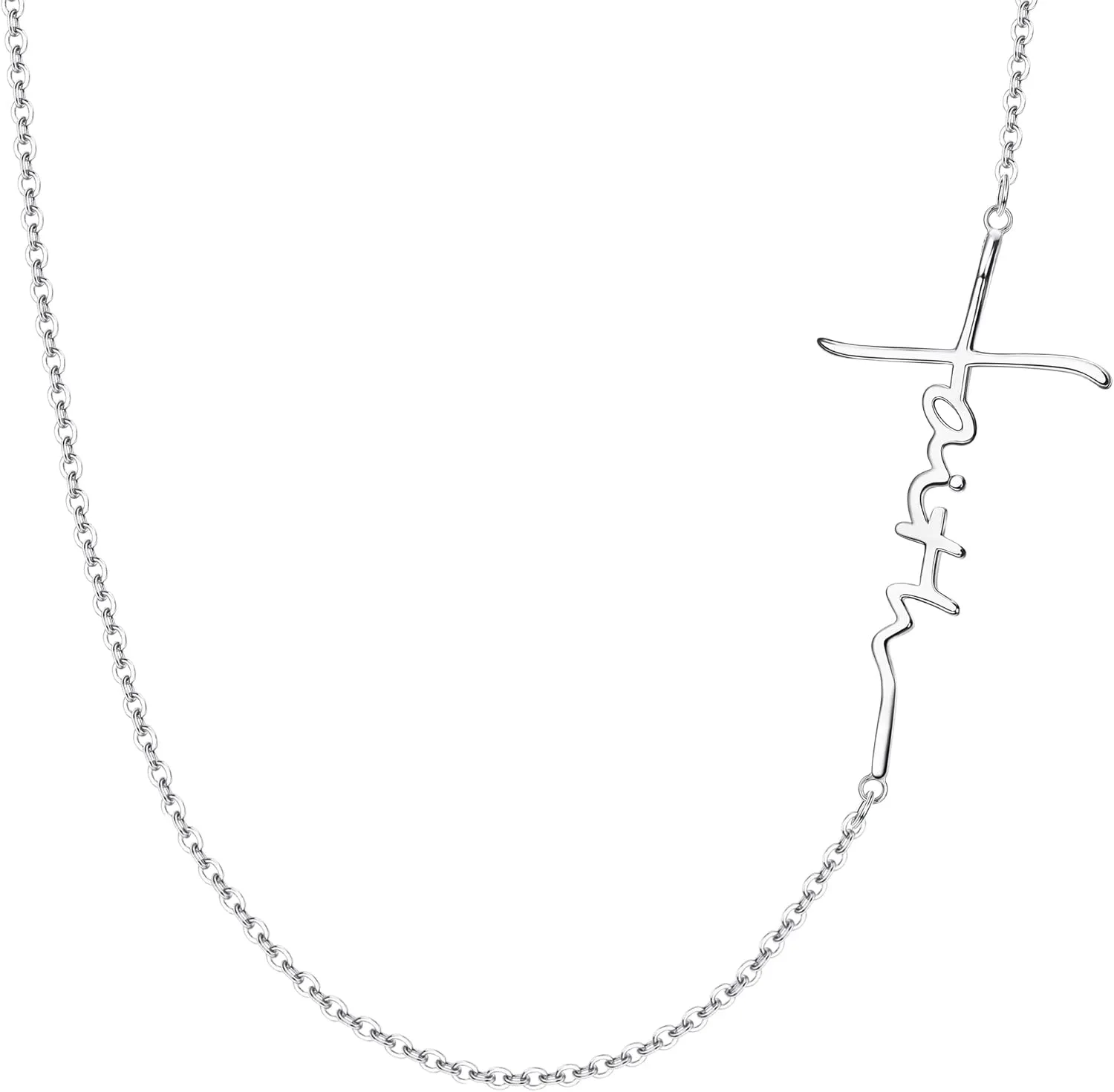 MILACOLATO Faith Necklace for Women 925 Sterling Silver Cross Necklace for Women 18K White Gold Plated Sideways Faith Cross Pendant Necklace Christian Religious Jewelry Gifts for Women Mom Wife Birthday