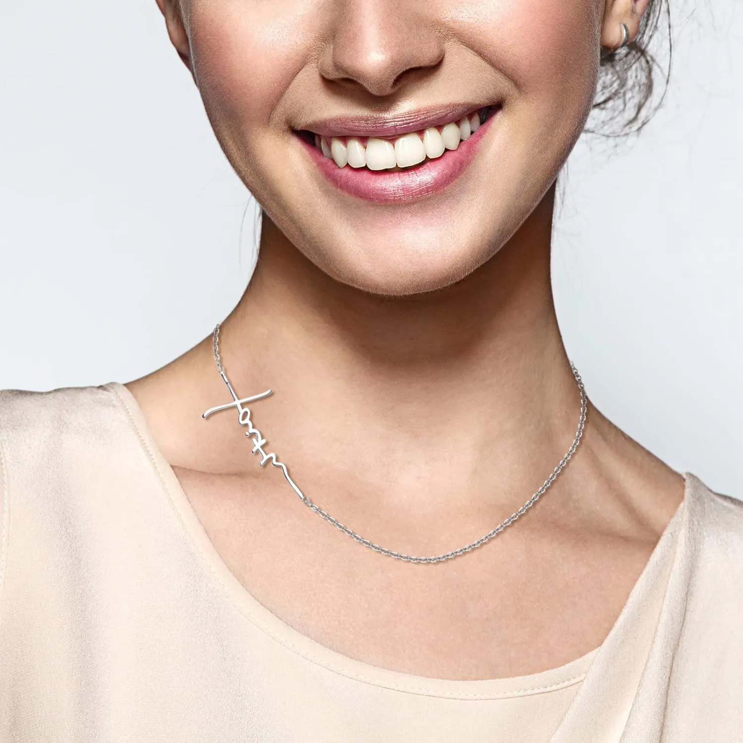 MILACOLATO Faith Necklace for Women 925 Sterling Silver Cross Necklace for Women 18K White Gold Plated Sideways Faith Cross Pendant Necklace Christian Religious Jewelry Gifts for Women Mom Wife Birthday