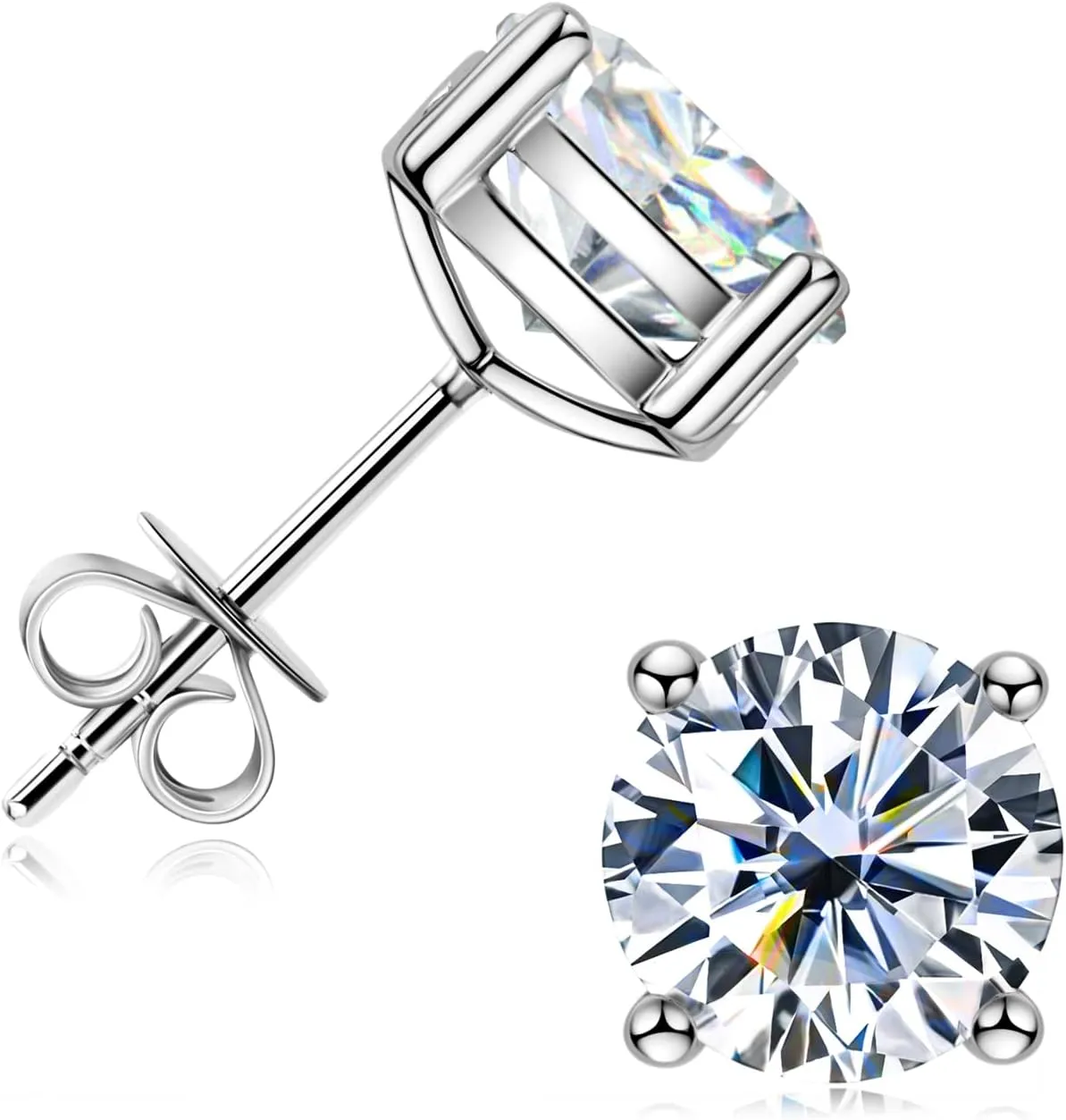 Moissanite Earrings for Women, 925 Sterling Silver Stud Earrings, 1ct-3ct D-E Color VVS1 Moissanite Earrings for Sensitive Ears Hypoallergenic Christmas Gifts