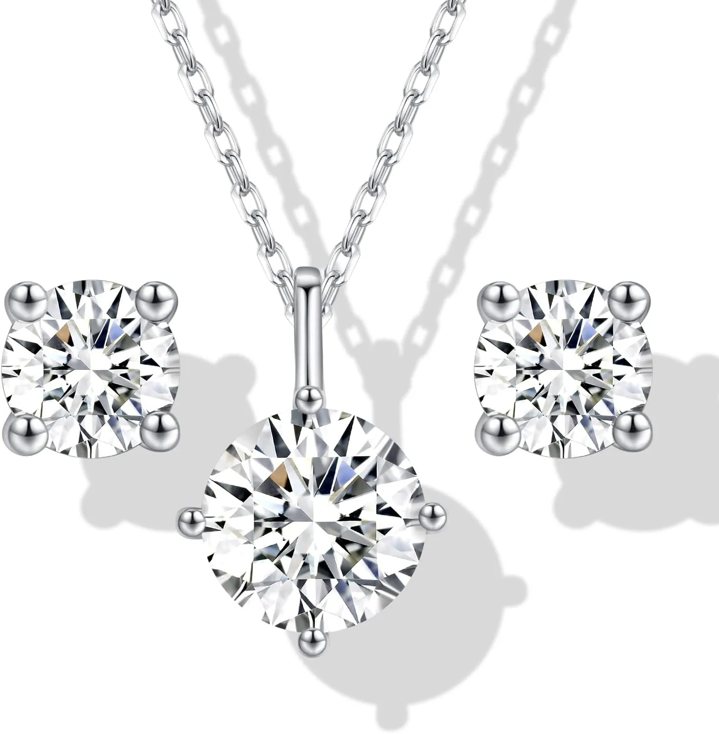 Moissanite Necklace and Earring Sets for Women | White Gold Plated/S925 Sterling Silver Diamond Jewelry Sets for Women | 1CT Diamond Pendant Jewelry Set for Mom (White Gold, White)