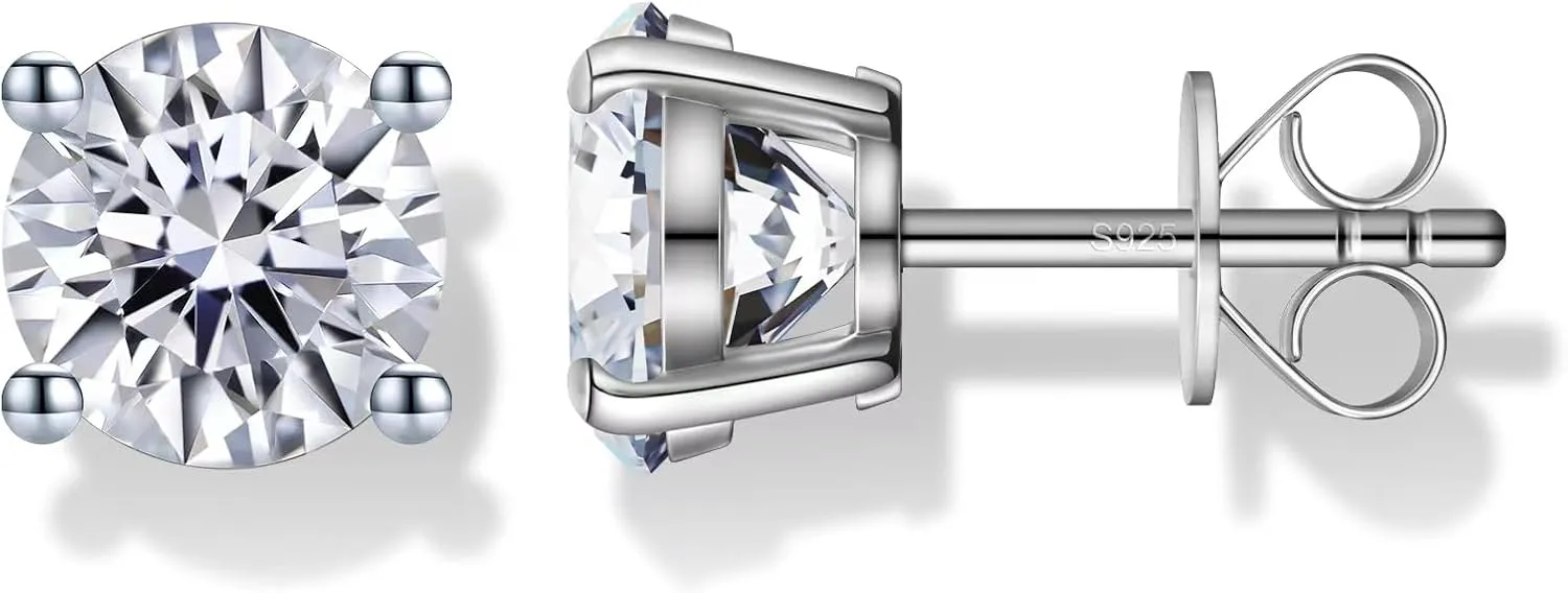 Moissanite Stud Earings,Diamond Earings for Women,Hypoallergenic S925 Stering Silver 18k White Gold Plated Earrings Stud,2cttw-0.3cttw D Color Diamond Stud Gift for Men