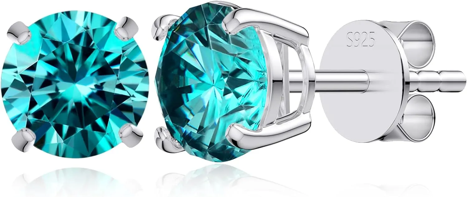Moissanite Stud Earrings, 1-2 CT Diamond Earrings 18K White Gold Plated/S925 Sterling Silver Earring for Men, Lab Grown Hypoallergenic Jewelry for Women (Blue, 5mm)
