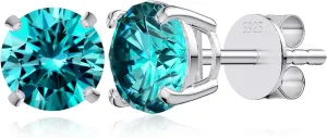 Moissanite Stud Earrings, 1-2 CT Diamond Earrings 18K White Gold Plated/S925 Sterling Silver Earring for Men, Lab Grown Hypoallergenic Jewelry for Women (Blue, 5mm)