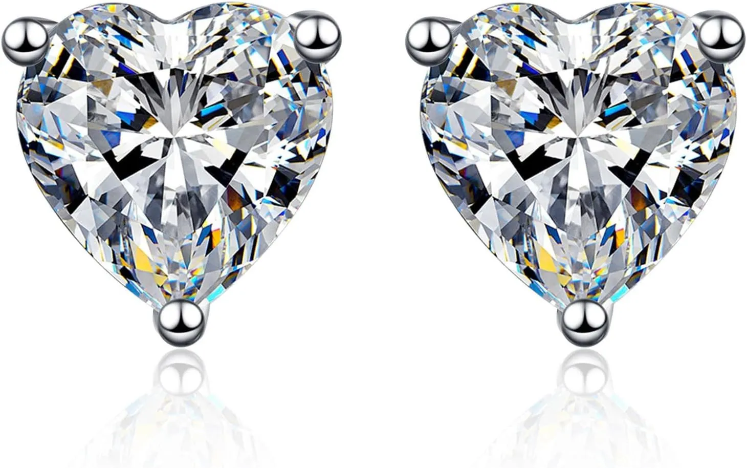 Moissanite Stud Earrings - 2 Ct D Color VVS Heart Shape, Sterling Silver, Hypoallergenic - Suits Women's Engagement & Wedding Parties