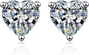 Moissanite Stud Earrings - 2 Ct D Color VVS Heart Shape, Sterling Silver, Hypoallergenic - Suits Women's Engagement & Wedding Parties