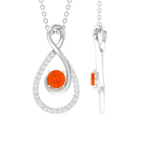Natural Fire Opal Infinity Pendant Necklace with Diamond