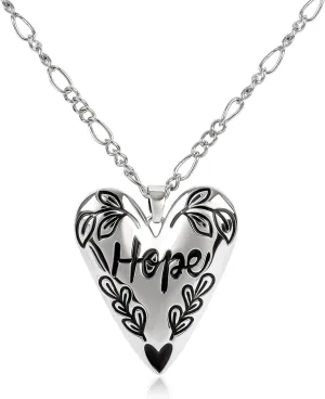NEKOL Vintage Silver Heart Necklace for Women with Hope Love Heart Pendant Necklace Adjustable Chain Words Heart Charm with Natural Leaf Statement Necklace Aesthetic Y2k Jewelry Gift for Women