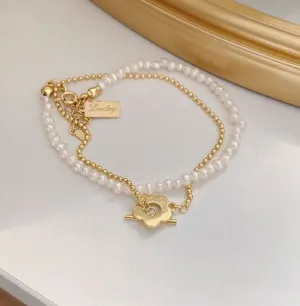 Nora S925 Silver Baroque Bracelet w.  Pearl   Gold Beads Chain | Minimalist Chic