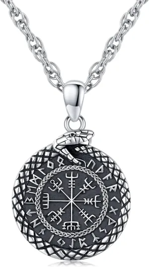 Norse Viking Necklace For Men Compass Vegvisir Necklace Original Talisman Jewelry Sterling Silver Necklace Viking Jewelry, Rune Safe Travel Coin Nordic Coin Necklace Pendant Norse Necklace for Women