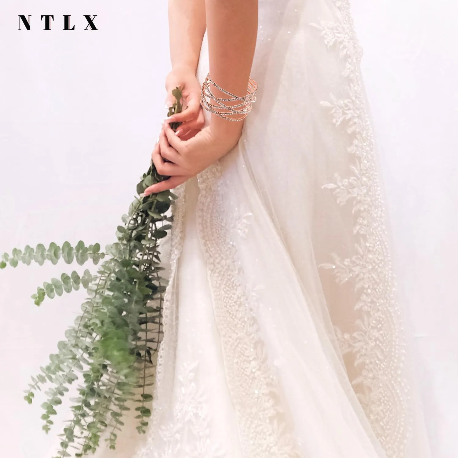 NTLX Crystal Bracelet for Women  Rhinestone Cuff Bracelet  Silver & Gold Plated - Flexible & Adjustable  Multiple X Shape Cross Geometric Negative Space - Bridal, Wedding, Prom, Party, Pageant, Evening, Casual, Bracelet - with Gift Box