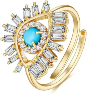 Obidos Evil Eye Rings for Women 14K Gold Plated Adjustable Cubic Zirconia Evil Eye Signet Ring Mother Day Jewelry Protection Lucky Gift
