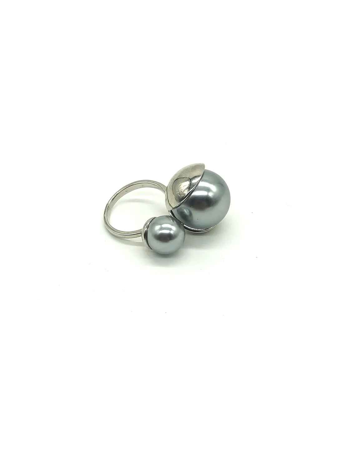 Ornaio Two Ball Silver Statement Geometric Ring