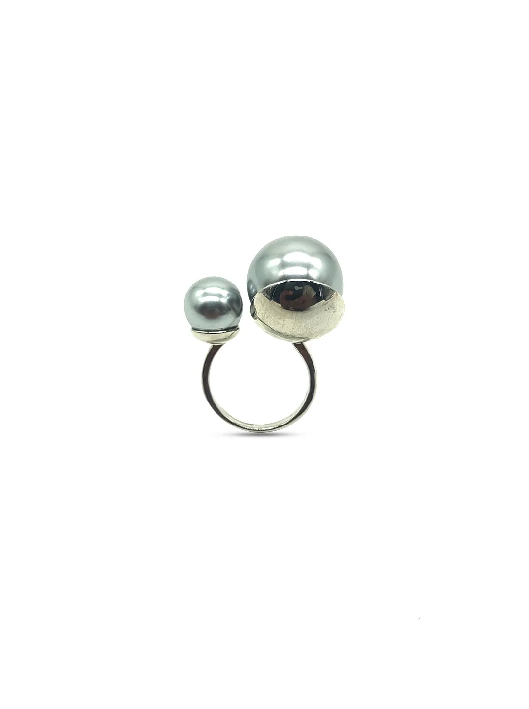 Ornaio Two Ball Silver Statement Geometric Ring