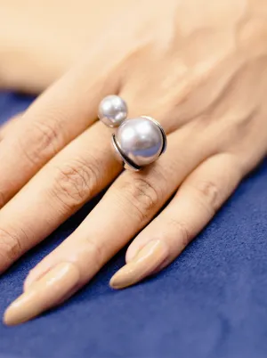 Ornaio Two Ball Silver Statement Geometric Ring