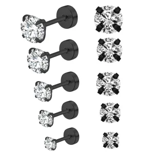 Pack of Screw Back Cubic Zirconia Earrings Studs 3MM/4MM/5MM/6MM/8MM,Titanium Screw Back Stud Earrings Hypoallergenic for Men Women Birthday Anniversar (black)