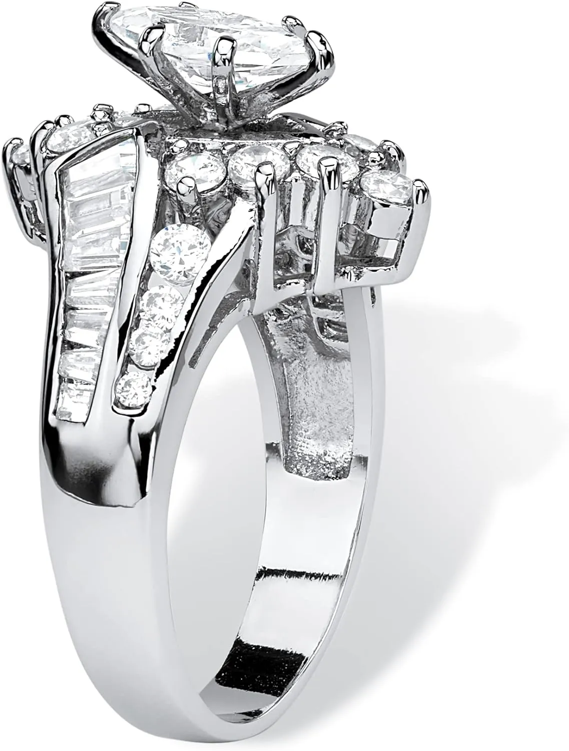Palm Beach Jewelry 3.20 TCW Marquise-Cut Cubic Zirconia Platinum-Plated Engagement Anniversary Ring
