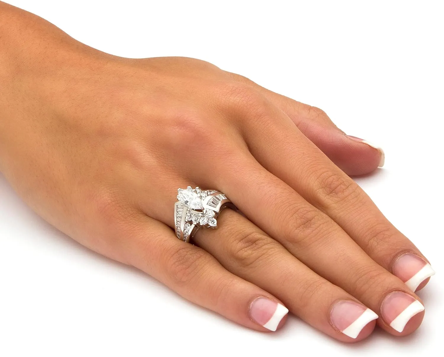 Palm Beach Jewelry 3.20 TCW Marquise-Cut Cubic Zirconia Platinum-Plated Engagement Anniversary Ring