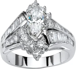 Palm Beach Jewelry 3.20 TCW Marquise-Cut Cubic Zirconia Platinum-Plated Engagement Anniversary Ring