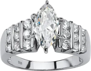 Palm Beach Jewelry Platinum-Plated .925 Sterling Silver Marquise Cut Cubic Zirconia Engagement Ring