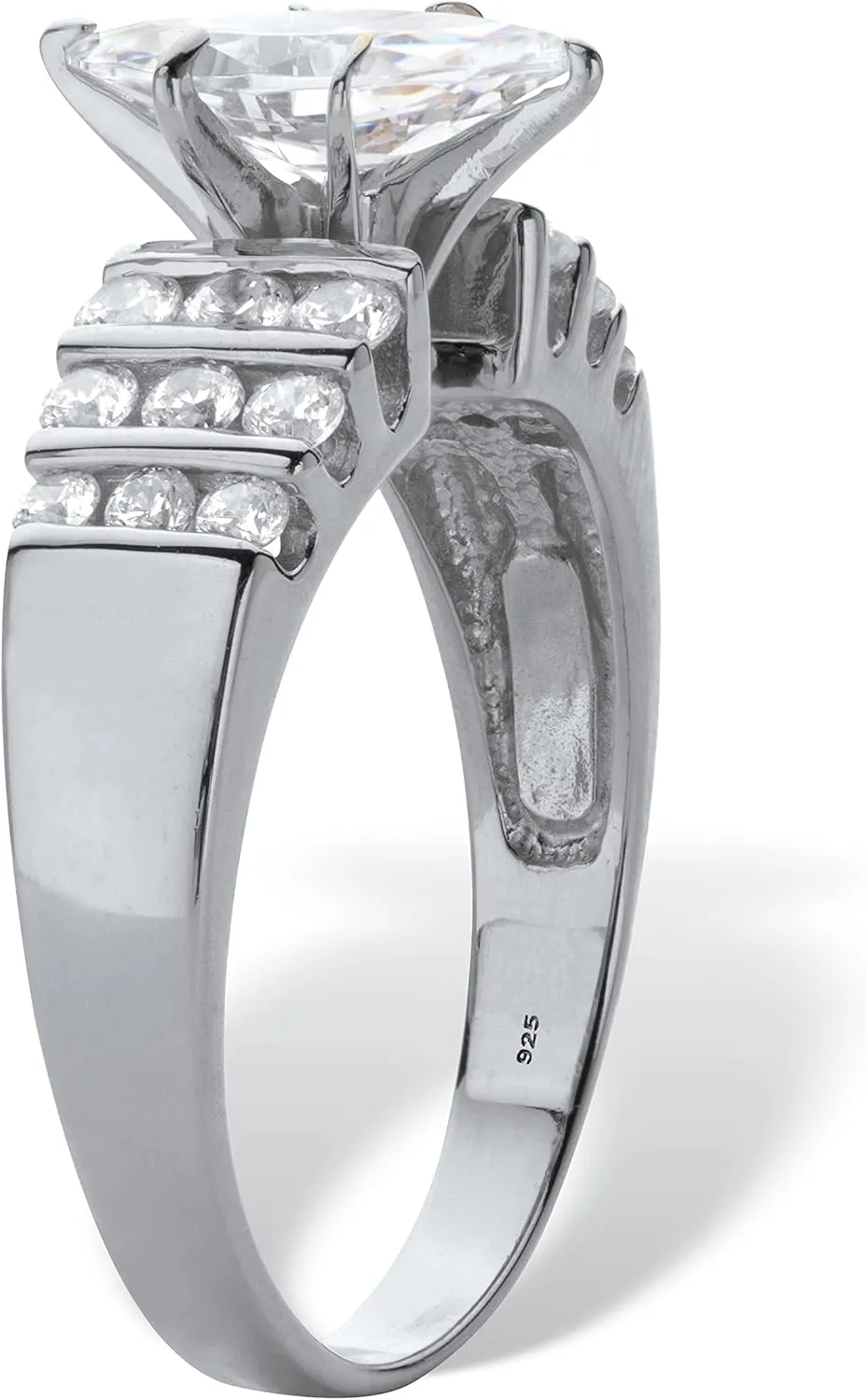 Palm Beach Jewelry Platinum-Plated .925 Sterling Silver Marquise Cut Cubic Zirconia Engagement Ring