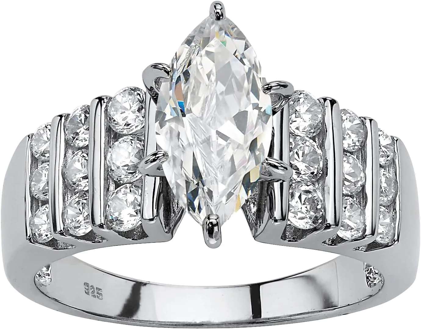Palm Beach Jewelry Platinum-Plated .925 Sterling Silver Marquise Cut Cubic Zirconia Engagement Ring