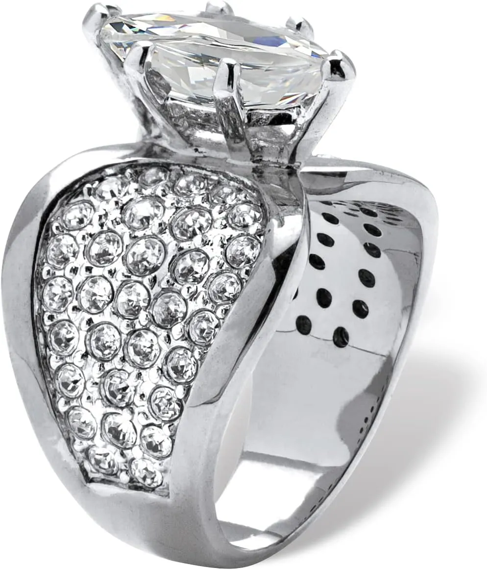 PalmBeach Platinum-Plated Marquise Cut Cubic Zirconia and Round Simulated Crystals Engagement Ring Sizes 7-12