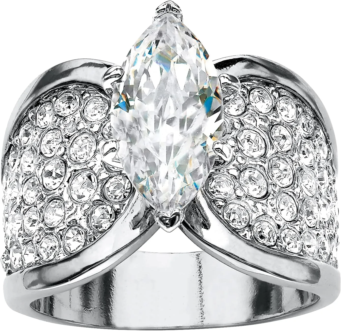 PalmBeach Platinum-Plated Marquise Cut Cubic Zirconia and Round Simulated Crystals Engagement Ring Sizes 7-12