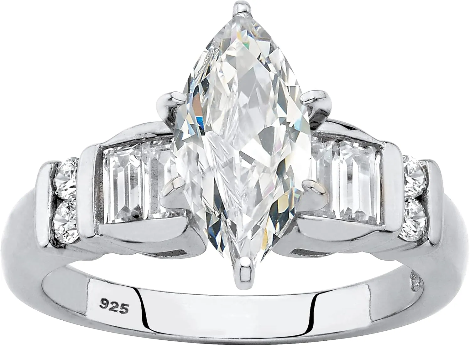 PalmBeach Platinum-plated Sterling Silver Marquise Cut Cubic Zirconia Engagement Ring Sizes 6-10