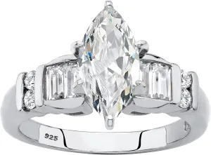 PalmBeach Platinum-plated Sterling Silver Marquise Cut Cubic Zirconia Engagement Ring Sizes 6-10