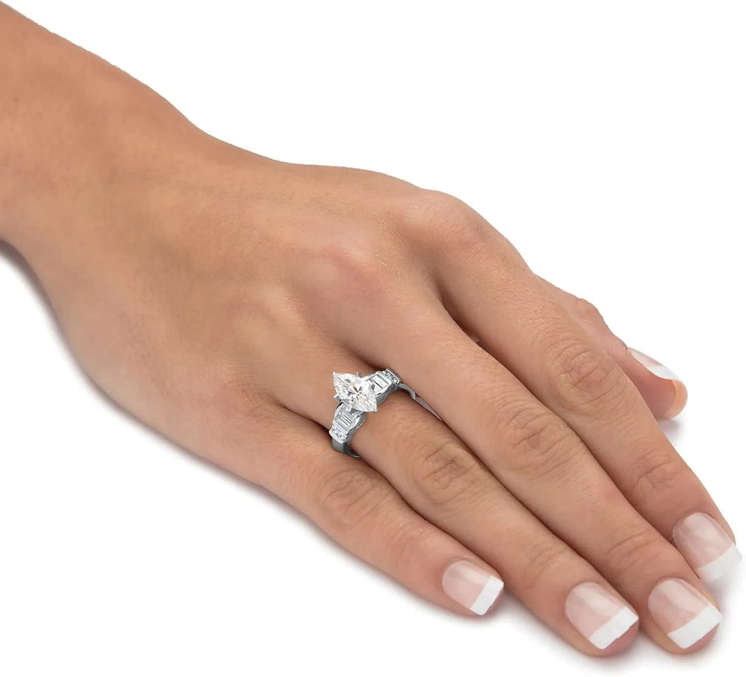 PalmBeach Platinum-plated Sterling Silver Marquise Cut Cubic Zirconia Engagement Ring Sizes 6-10