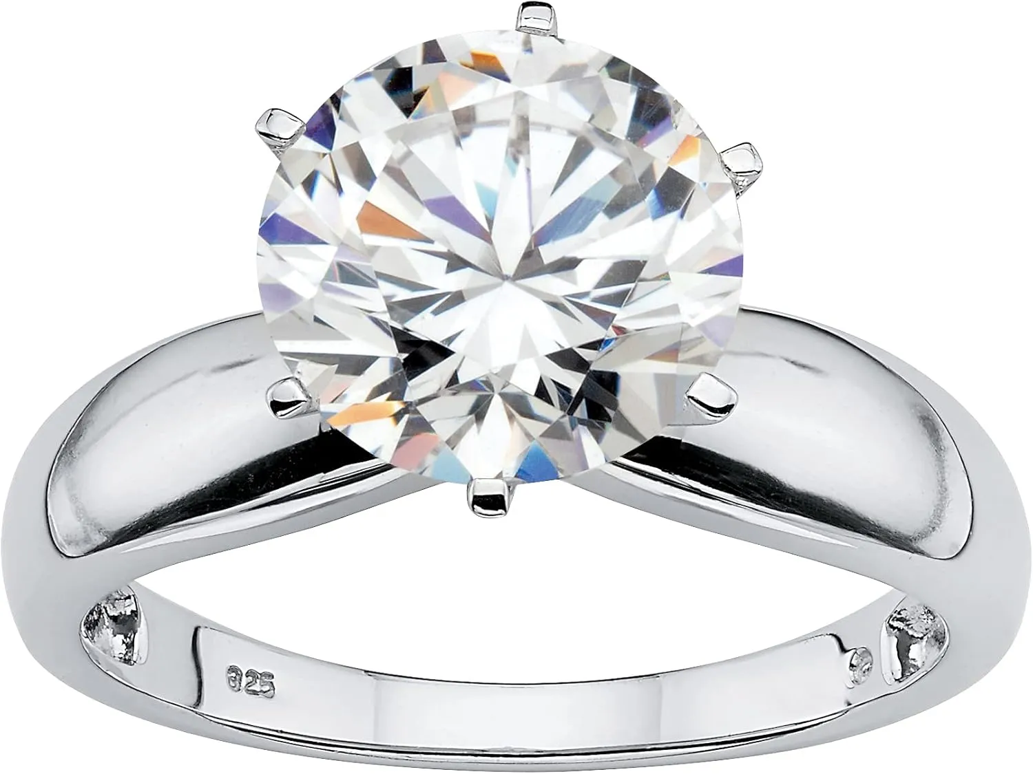 PalmBeach Platinum-plated Sterling Silver Round Cubic Zirconia Solitaire Engagement Ring Sizes 5-10