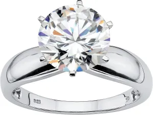 PalmBeach Platinum-plated Sterling Silver Round Cubic Zirconia Solitaire Engagement Ring Sizes 5-10